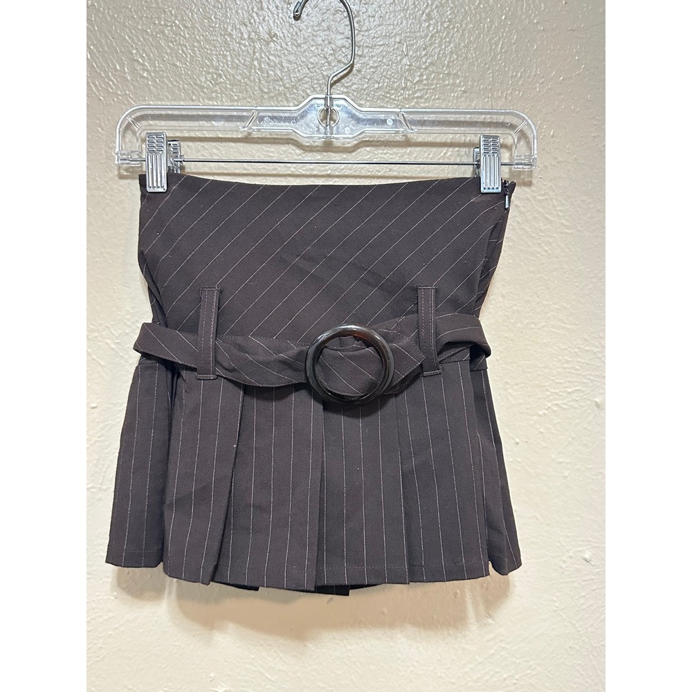 Limited Too Girls Y2K Brown Pinstripe Pleated Skirt w/ Belt —‎ Size 10